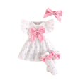 thumbnail image 1 of Kiijoy Baby Girls Floral Bow Cotton Flutter Sleeve Dress Stockings Headband 3Pc Set, Pink, 1 of 1