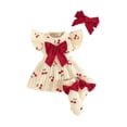 thumbnail image 1 of Kiijoy Baby Girls Floral Bow Cotton Flutter Sleeve Dress Stockings Headband 3Pc Set, 1 of 3