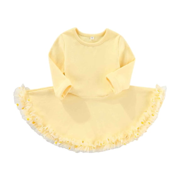 Kiijoy Baby Girls Long Sleeve Swing Dress Casual Solid Color Crewneck Dress, Sizes 12M-5T