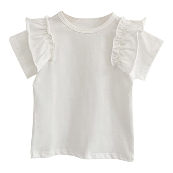 Kiijoy Baby Girls Ruffle Short Sleeve T-Shirt Casual Solid Plain Cotton T Shirt, Sizes 1-7