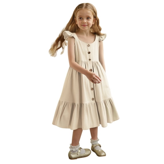 Kiijoy Baby Girls Sleeveless Button Down Dress Casual Solid A Line Dress, Sizes 1-6