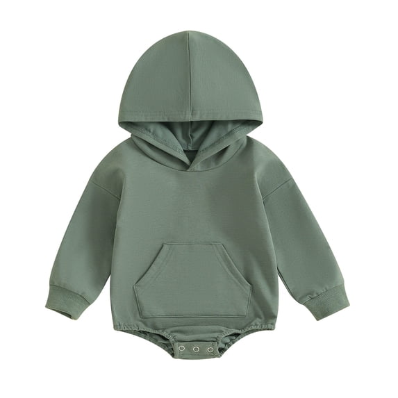 Kiijoy Baby Girls Solid Hooded Long Sleeve Bodysuit Fall Casual Romper, Size 0-24 Months