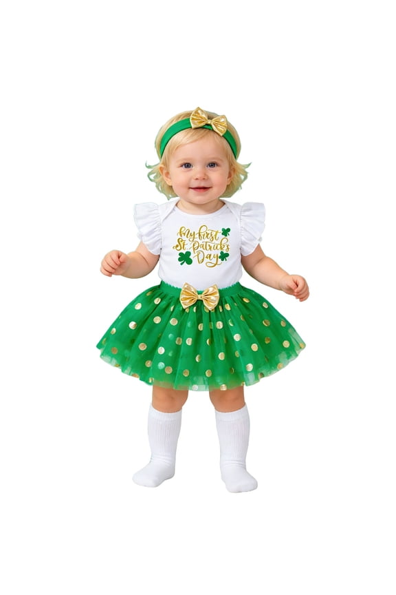 Baby Girls St. Patrick's Day Party Romper Tutu Skirt Headband Outfits, Sizes 0-24 Months