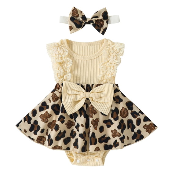 Kiijoy Baby Girls Sleeveless Flower Print Ruffle Romper Dress with Headband, Sizes 3-6M