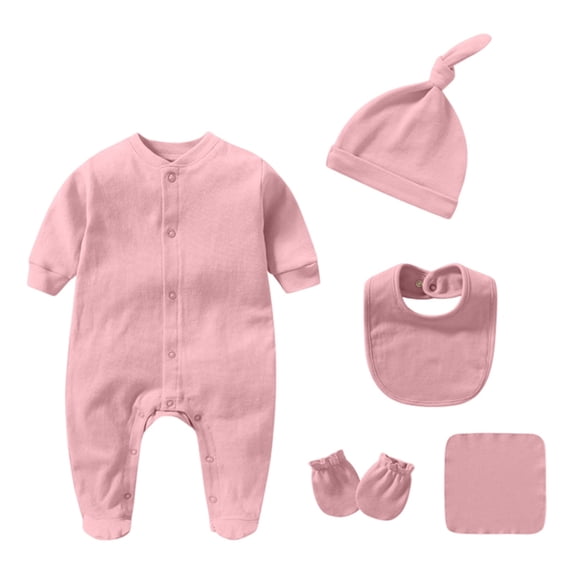 Kiijoy Baby Outfits Long Sleeve Romper Beanie Hat Bib Mittens Clothes Set