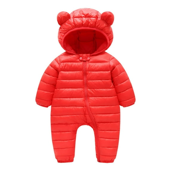 Kiijoy Newborn Boys Girls Winter Warm Snowsuit Bear Ears Hooded Jumpsuit Down Coat Romper