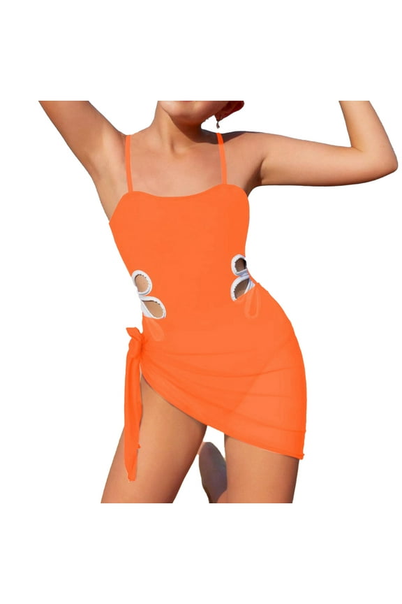 Bathing Suit for Girls Flower Cut Out One-Piece Swimsuit with Cover-Up, Sizes 7-16