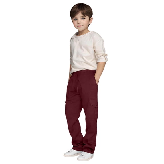 Kiijoy Big Boys Active Cargo Pants Solid Unisex Drawstring Sweatpants, Sizes 7-8