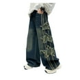 thumbnail image 1 of Kiijoy Big Boys Baggy Jeans Star Patches Loose Straight Leg Denim Pants, Sizes 7-8, 1 of 8