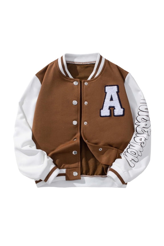 Big Boys Baseball Jacket Letter Print Bomber Jacket Varsity Sweatshirt, Sizes 9-10