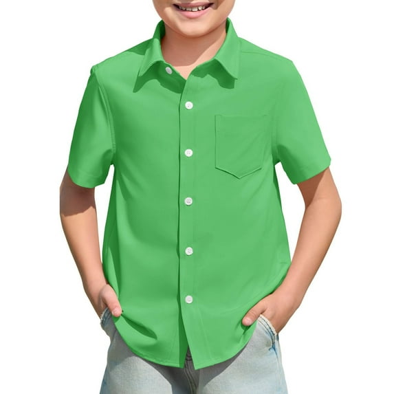 Kiijoy Big Boys Button-Down Shirt Short Sleeve Summer Casual Beach Shirt, Sizes 5-14
