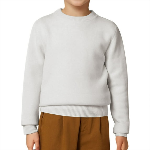 Kiijoy Big Boys Casual Sweater Unisex Solid Color Crew Neck Pullover Top, Sizes 12-13