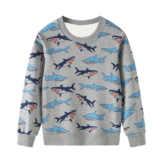 Kiijoy Big Boys Crewneck Sweatshirt Shark Print Casual Active Long Sleeve Pullover