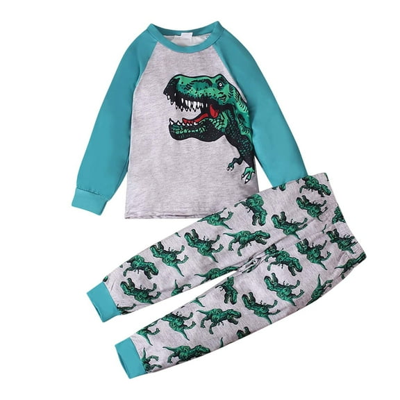 Kiijoy Big Boys Dinosaur Print Long Sleeved T Shirt Pants Pajamas Comfy Sleepwear Set