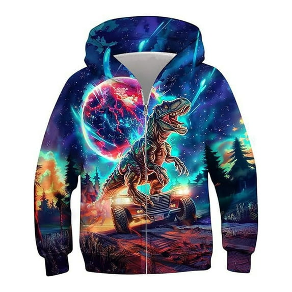 Kiijoy Big Boys Graphic Hoodie Sports Zip Up Hoody Sweatshirt Outerwear, Sizes 10-11