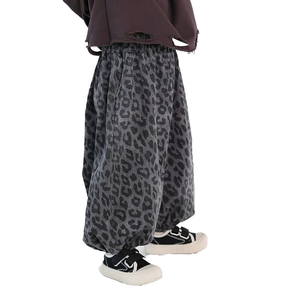 Kiijoy Big Boys Harem Pants Fashion Leopard Print Baggy Jeans Denim Pants, Sizes 7-8