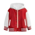 thumbnail image 1 of Kiijoy Big Boys Hooded Baseball Jacket Fleece Warm Color Block Sweatshirt Winter Coat, 1 of 5
