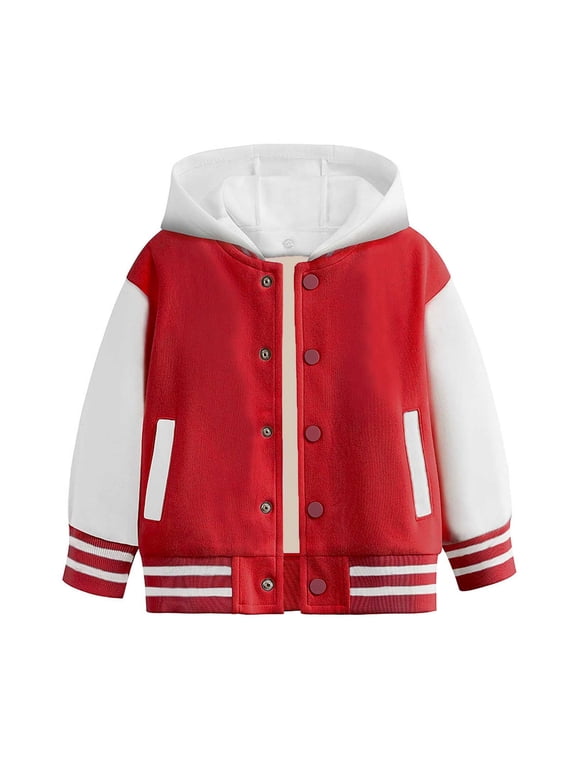 Big Boys Hooded Baseball Jacket Fleece Warm Color Block Sweatshirt Winter Coat