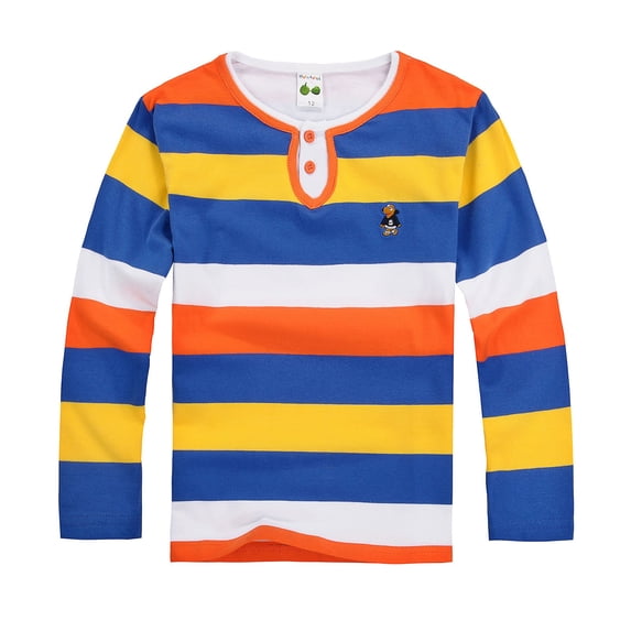 Kiijoy Big Boys Long Sleeve Striped T Shirt Kids Casual Henley T-Shirt, Sizes 3-14