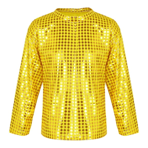 Kiijoy Big Boys Long Sleeved T Shirt Sequin Glitter Party Dance T-Shirt Casual Versatile Tshirt