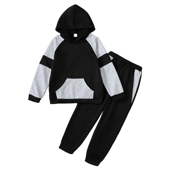 Kiijoy Big Boys Outfits Color Block Casual Hoodie Sweatpants Sweatsuit, Sizes 9-10
