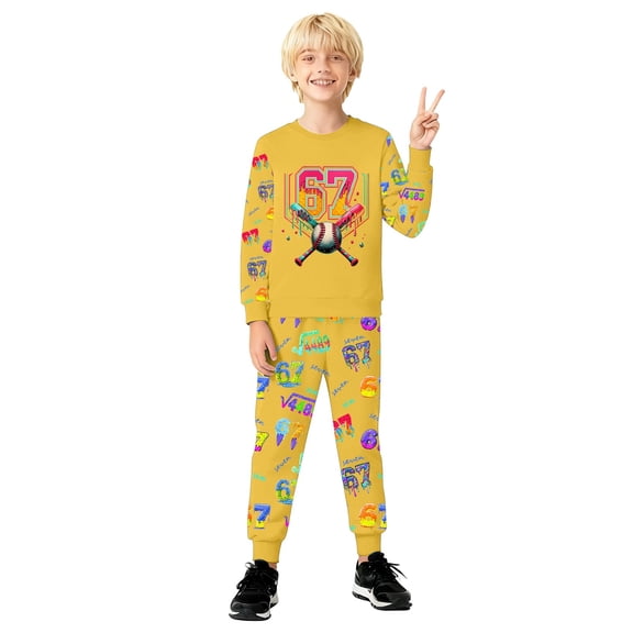 Kiijoy Big Boys Outfits Playful Graphic Print Sweatshirt Sweatpants Set, Sizes 7-8