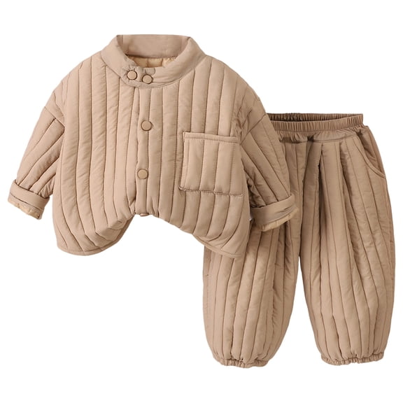 Kiijoy Big Boys Outfits Solid Casual Quilted Padded Coat Pants Outerwear, Sizes 7-8