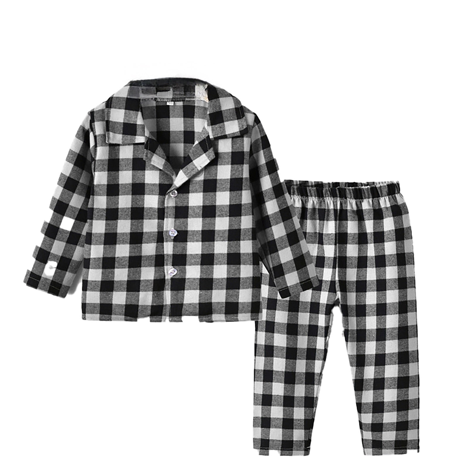 Kiijoy Big Boys Plaid Pajamas Long Sleeve Shirt with Pants Kids
