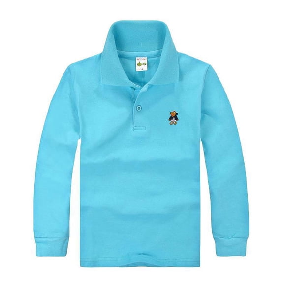 Kiijoy Big Boys School Uniform Long Sleeve Polo Shirt Unisex Versatile Kids T-Shirt