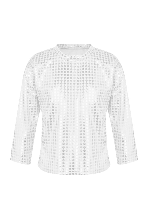 Big Boys Sequin Glitter Long Sleeve T-Shirt Party Carnival Crewneck T Shirt