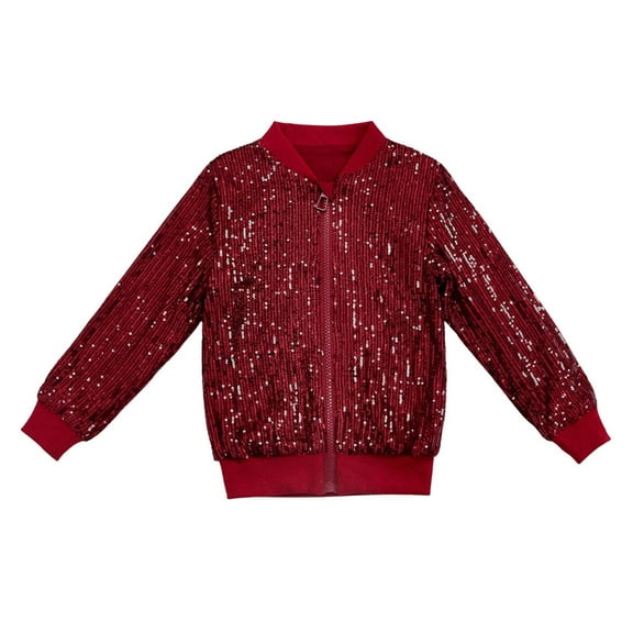 Kiijoy Big Boys Shiny Sequin Jacket Fashion Glitter Solid Zip Up Coat, Sizes 9-10