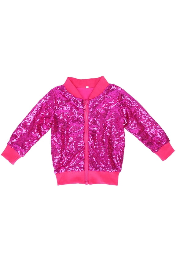 Big Boys Shiny Sequins Jacket Kids Glitter Zip-Up Bomber Jacket, Sizes 7-8