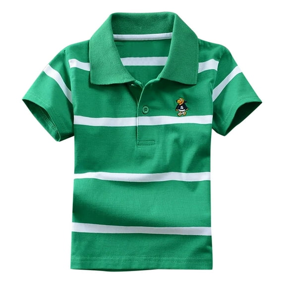Kiijoy Boys Striped Short Sleeve Polo Shirt Button Collar Comfortable T-Shirt, Sizes 11-12