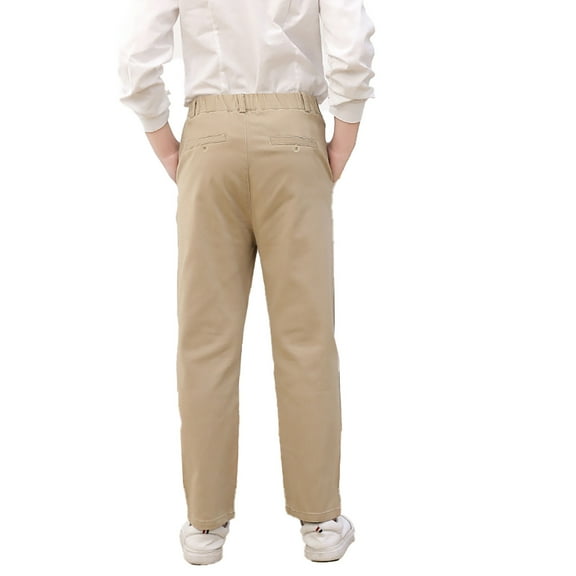 Kiijoy Big Boys Stretch Fleece Lined Pants Cotton Pull On Uniform Pants, Sizes 7-8