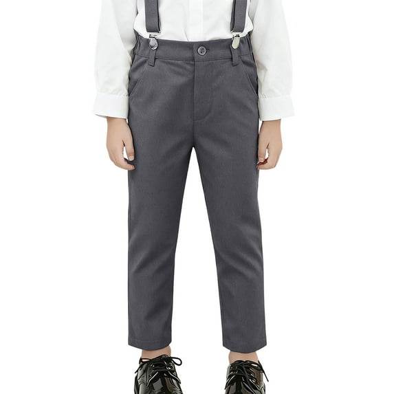 Kiijoy Big Boys Suspenders Uniform Pants School Formal Flat Front Pants, Sizes 10-11