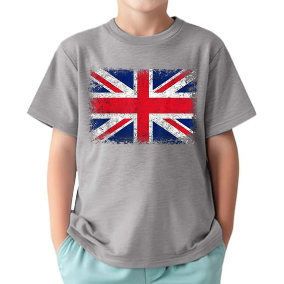 Kiijoy Big Boys T Shirt British Flag Printed Short Sleeve T-Shirt Kids Active Tee Shirt