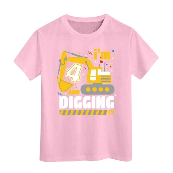 Kiijoy Big Boys T Shirt Excavator Letter Print Short Sleeve T-Shirt, Pink