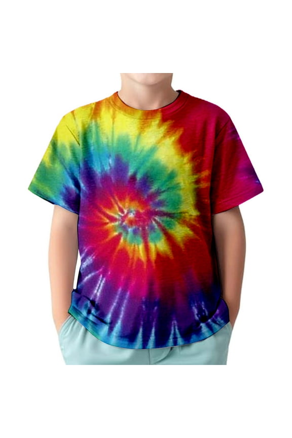 Big Boys Tie Dye Tee Shirt Casual Short Sleeved Crewneck T-Shirt, Sizes 3-13
