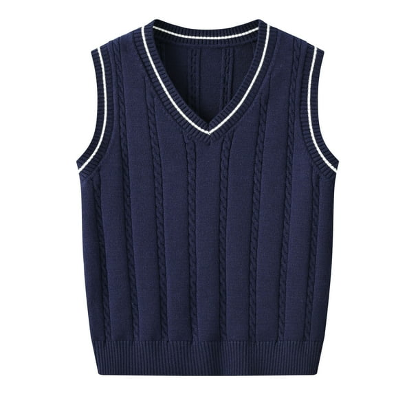 Kiijoy Big Boys V Neck Knitted Vest Varsity Sleeveless Pullover Sweater, Sizes 7-8