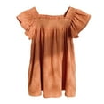 thumbnail image 1 of Kiijoy Big Girl's Flutter Sleeve A Line Dress Solid Casual Square Neck Cotton Dress, 1 of 4
