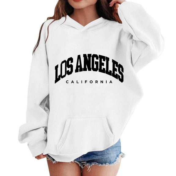 Kiijoy Tween Girls Los Angeles Hoodie Kids Loose Pullover Hooded Sweatshirt, Sizes 11-12