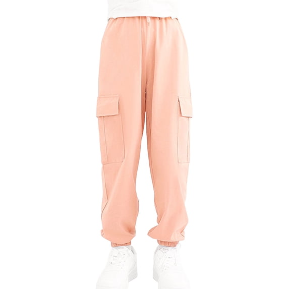Kiijoy Big Girls Active Cargo Pants Casual Loose Fit Jogger Sweatpants, Sizes 9-10