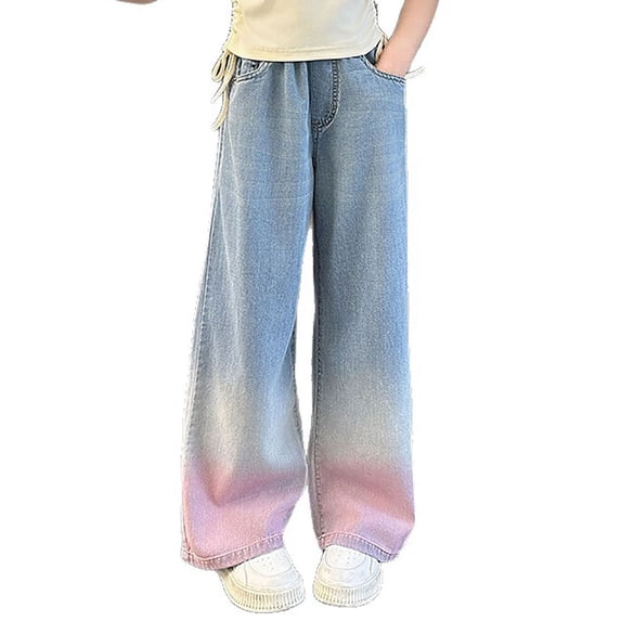 Kiijoy Big Girls Baggy Jeans Casual Pull On Denim Pants Gradient Trousers, Sizes 10-11