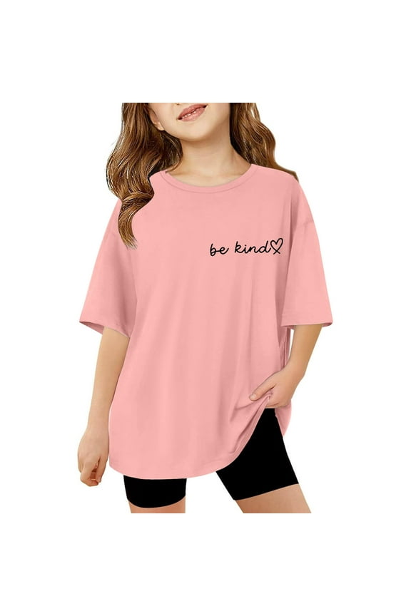 Big Girls "Be Kind" Theme T Shirt Letter Print Short Sleeved T-Shirt, Pink