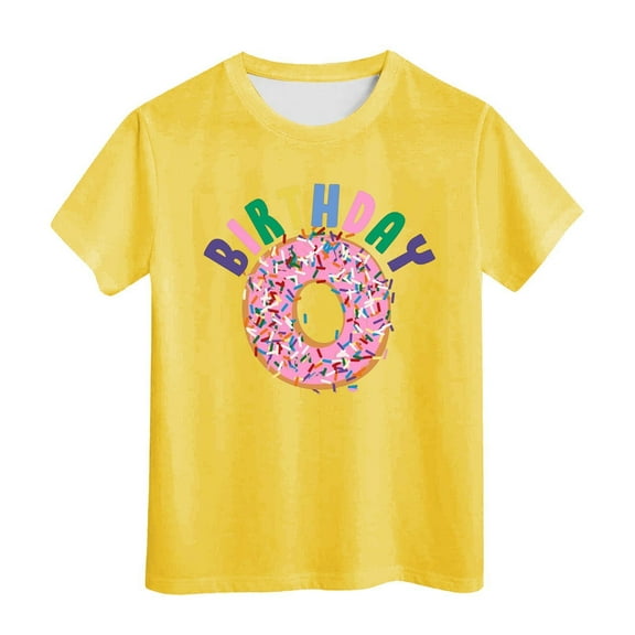 Kiijoy Big Girls Birthday Tshirt Doughnut Letter Print Short Sleeve T Shirt, Sizes 3-13
