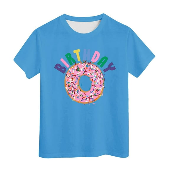 Kiijoy Big Girls Birthday Tshirt Doughnut Letter Print Short Sleeve T Shirt, Sizes 3-13
