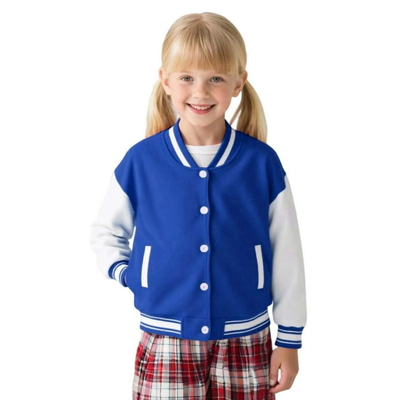 Kiijoy Big Girls Bomber Jacket Cotton Colorblock Varsity Sweatshirt Coat, Sizes 10-11