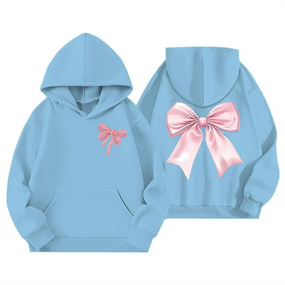 Kiijoy Big Girls Bow Print Hoodie Soft Cute Pullover Hooded Sweatshirt, Sizes 9-10