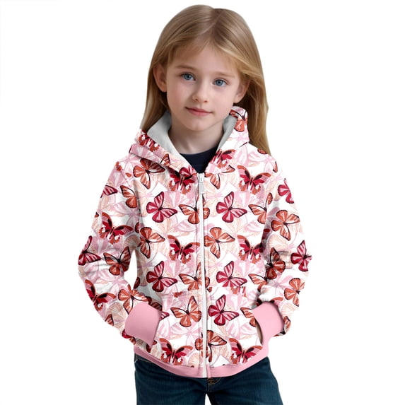 Kiijoy Big Girls Butterfly Zip Up Hoodie Fleece Casual Hooded Sweatshirt, Sizes 7-8