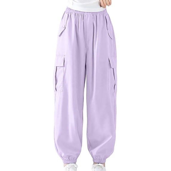 Kiijoy Big Girls Cargo Pants High Waist Drawstring Jogger Pants Trousers, Sizes 9-10